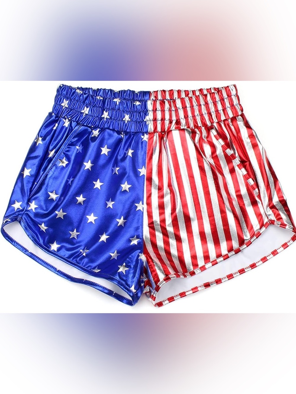 NEW MAKARTHY Women's Metallic Shorts Elastic Waist Shiny Sparkly Rave Pants